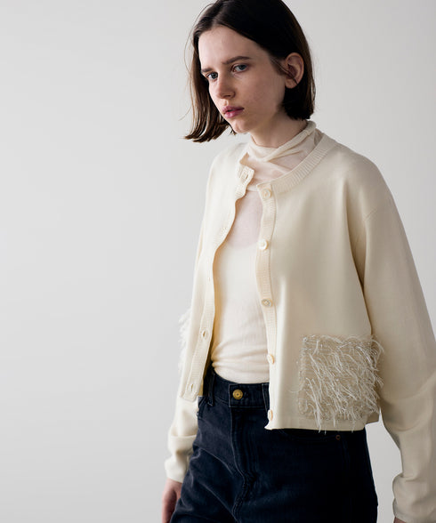 【SOI-MeME】sheer fringe cocoon cardigan